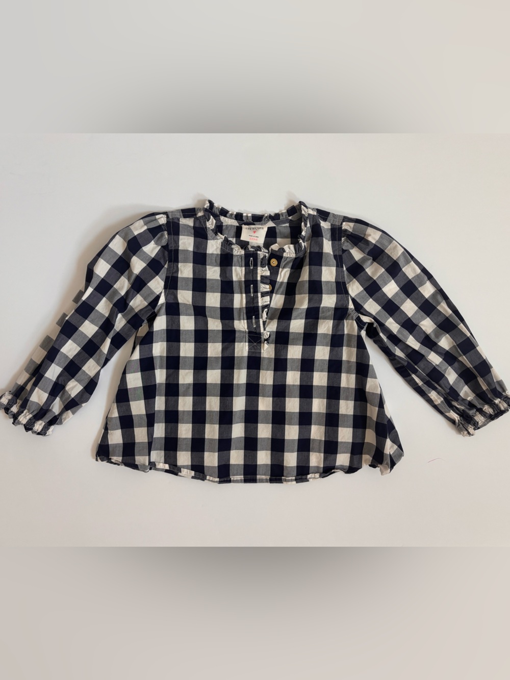 Crewcuts Girls Navy Gingham Ruffle Top Size 4-5 Fall Thanksgiving